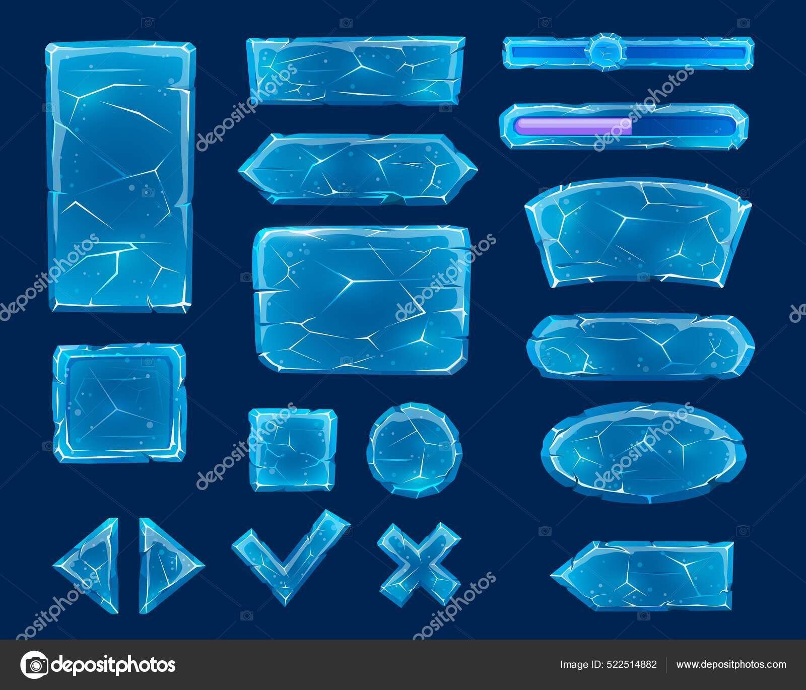 Botões Gelo Desenhos Animados Transparentes Controles Deslizantes Setas  Teclas Com imagem vetorial de Seamartini© 522514882